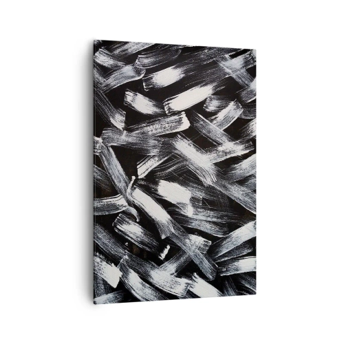 Cuadro sobre lienzo - Impresión de Imagen - Abstracción dinámica con pinceladas blancas sobre fondo negro. - 70x100cm - Abstracción en el espíritu industrial - Decoración de pared moderna para salón y dormitorio ARTTOR
