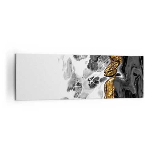 Cuadro sobre lienzo - Impresión de Imagen - Una composición abstracta con acentos dorados y negros. - 160x50cm - Composición orgánica - Decoración de pared moderna para salón y dormitorio ARTTOR