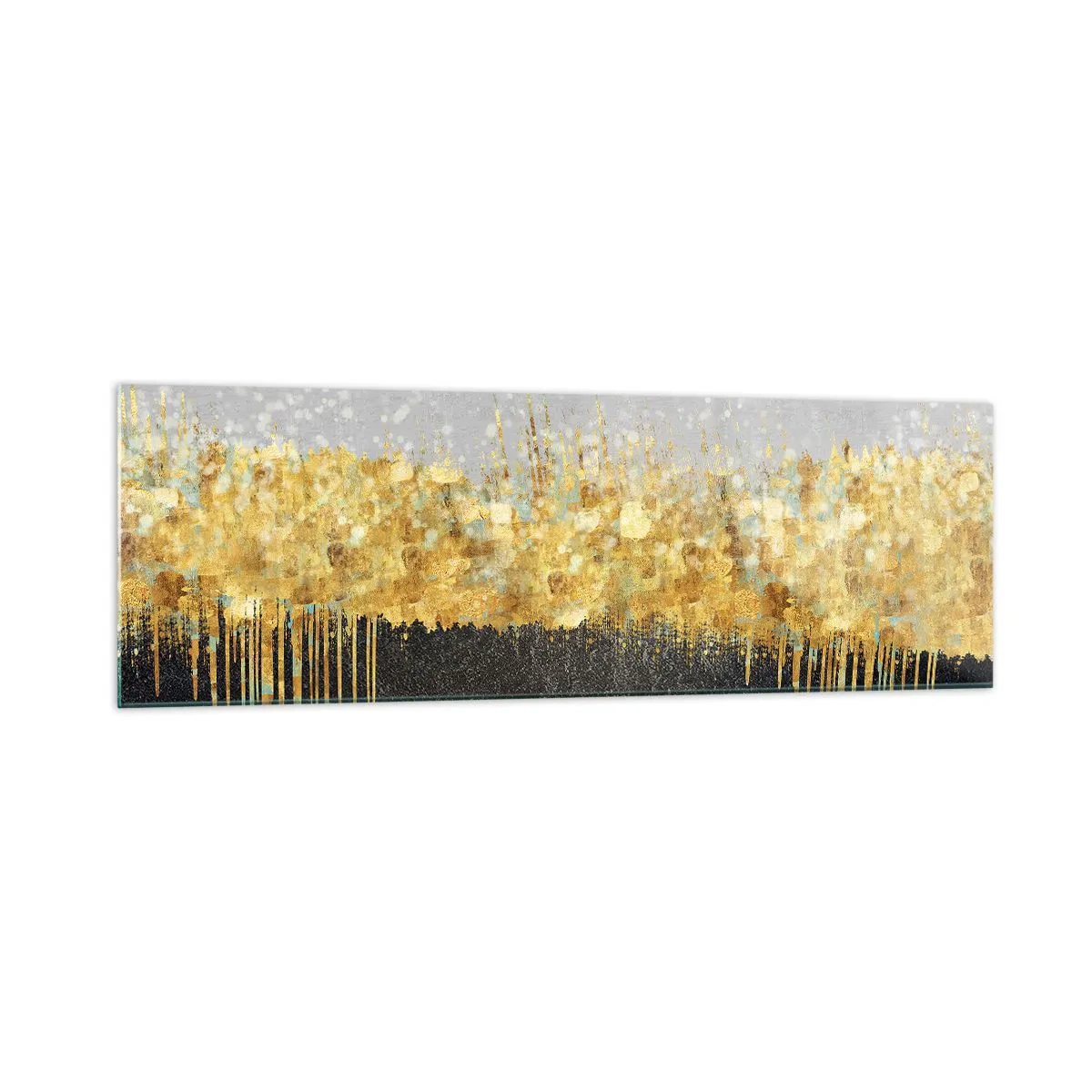 Cuadro sobre vidrio - Impresiones sobre Vidrio - Composición abstracta en tonos dorados y negros. - 160x50cm - Hacia arriba y hacia abajo - Decoración de pared moderna para salón y dormitorio ARTTOR