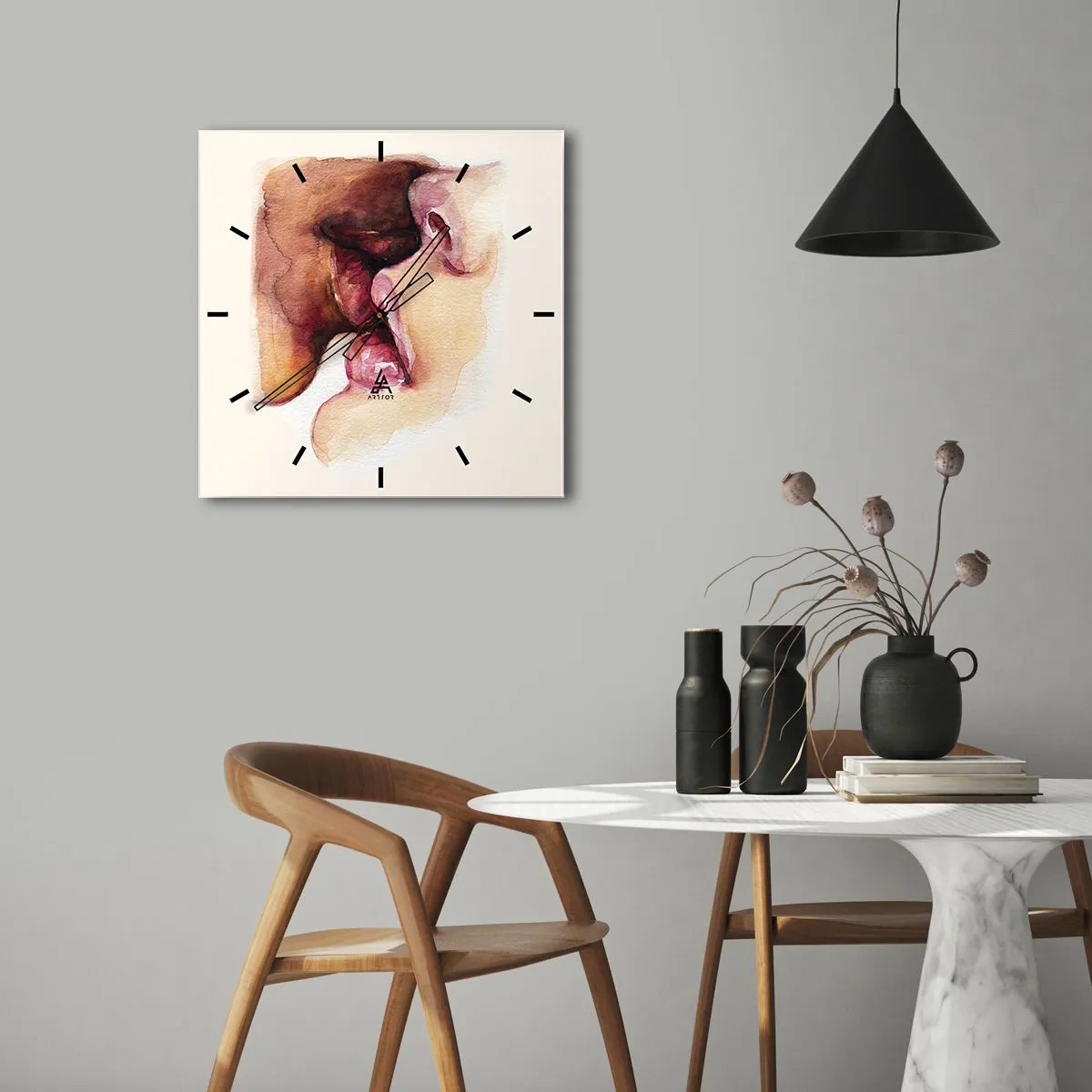 Reloj de pared - Reloj de vidrio - Una pintura de acuarela de un primer plano de un rostro. - 30x30cm - Como la noche y el día, la tierra y el cielo - Decoración de pared moderna para salón y dormitorio ARTTOR