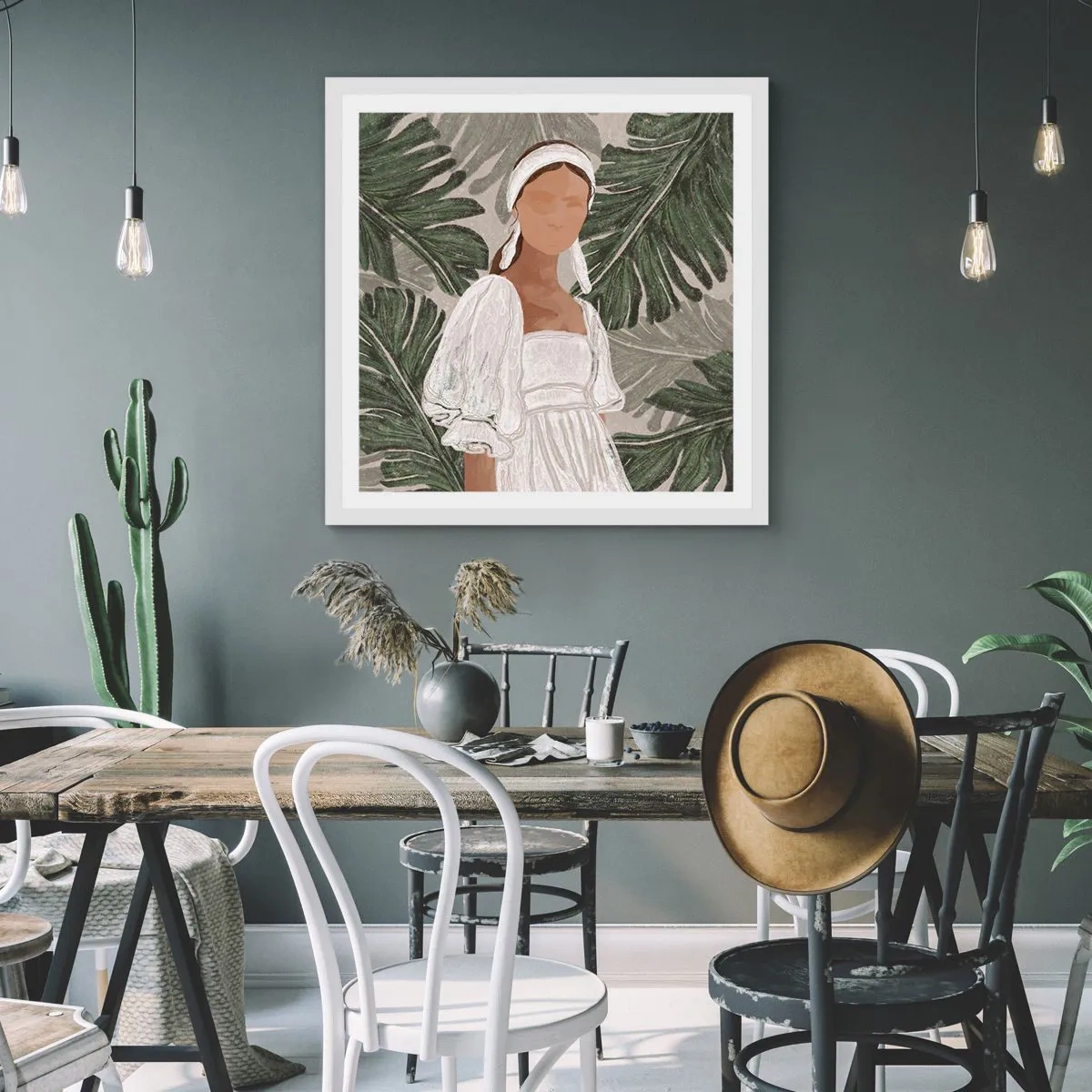 Póster en marco blanco - Retrato exótico - 50x50 cm