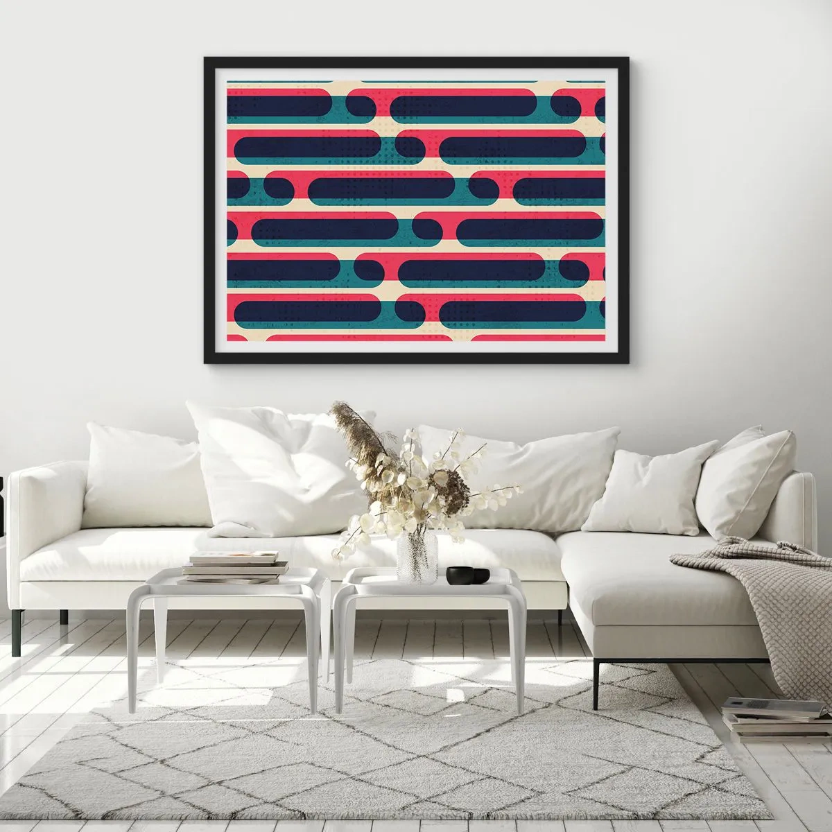 Póster en marco negro - Patrón geométrico retro con colores pastel. - 70x50cm - Profundidad y relieve - Decoración de pared moderna para salón y dormitorio ARTTOR