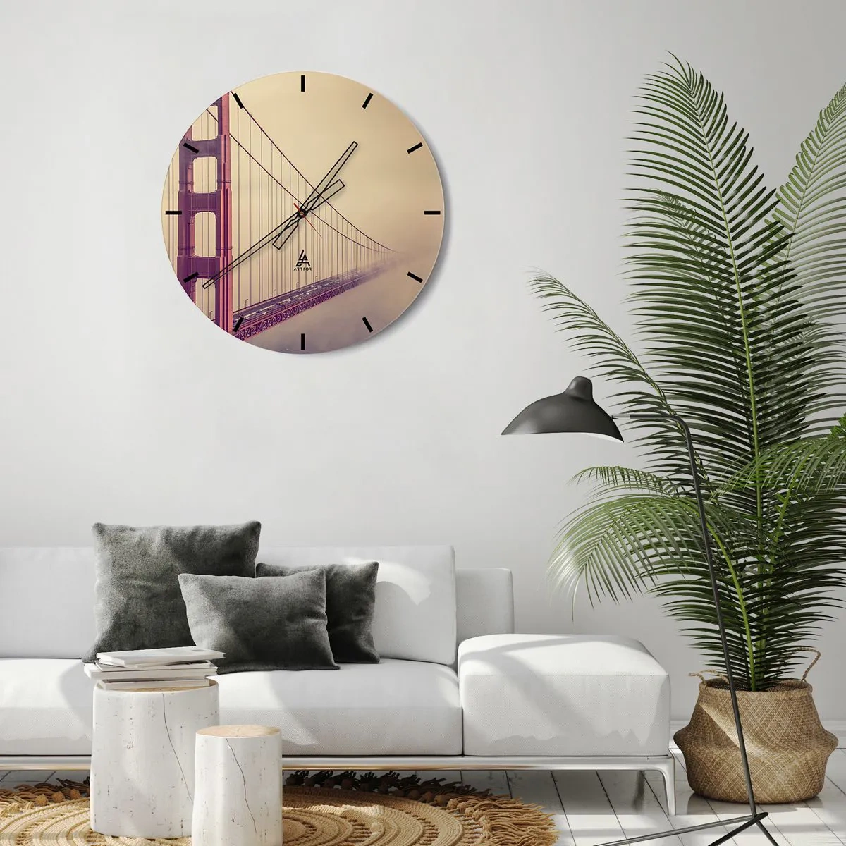 Reloj de pared - Reloj de vidrio - El puente Golden Gate al fondo brumoso - 30x30cm - Entre el cielo y la tierra - Decoración de pared moderna para salón, cocina y dormitorio ARTTOR