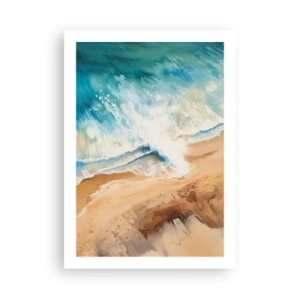 Póster - Una escena abstracta de una ola rompiendo en la orilla en tonos turquesa y arena. - 50x70cm - Olas recurrentes - Decoración de pared moderna para salón y dormitorio ARTTOR