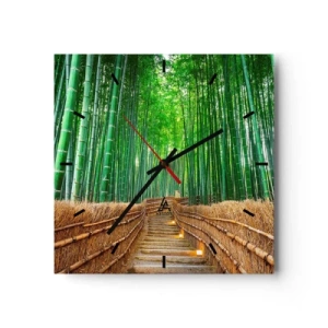 Reloj de pared - Reloj de vidrio - Un camino en un denso bosque de bambú. - 30x30cm - La esencia de la naturaleza asiática - Decoración de pared moderna para salón y dormitorio ARTTOR