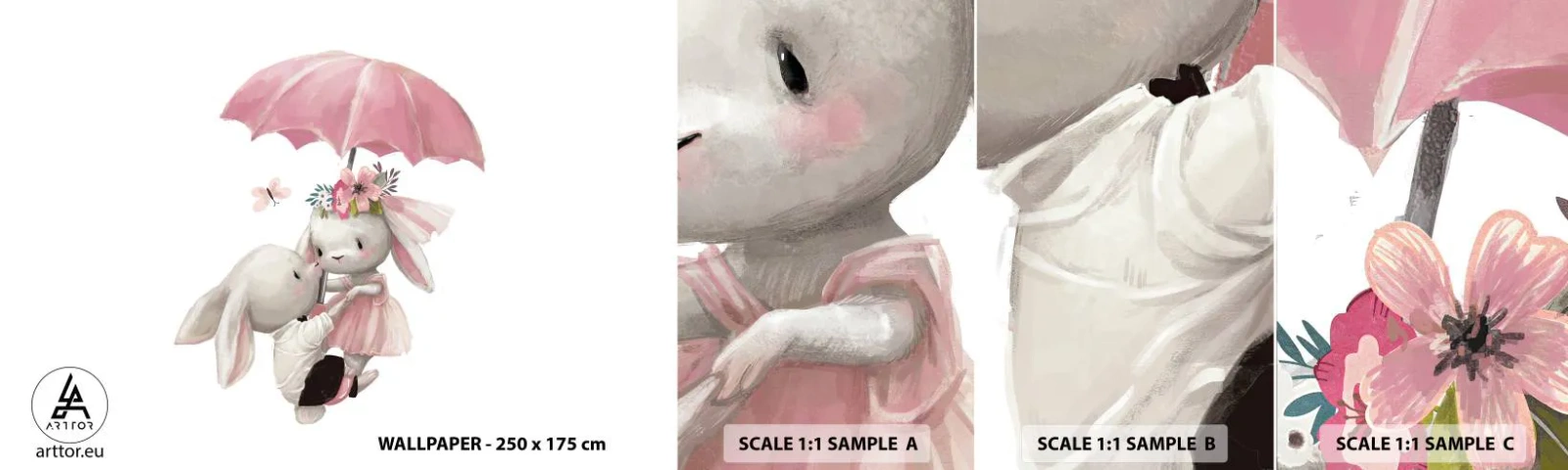 Muestra De Fotomural Standard Eco - Esto es amor - Para niños, Conejos, Cuento de hadas - 100x30 cm