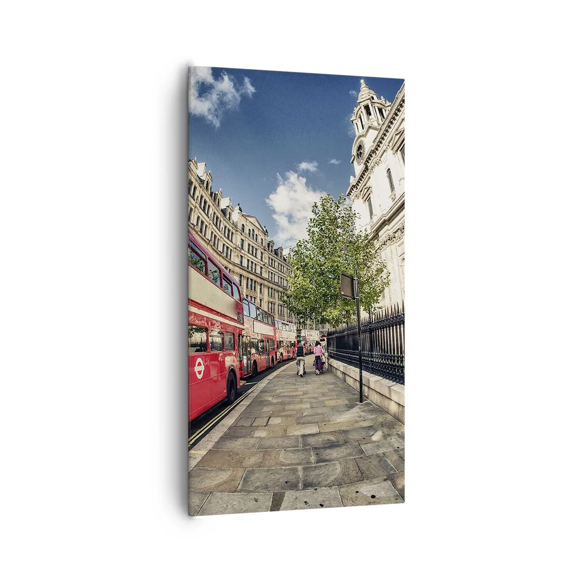 Cuadro sobre lienzo - Impresión de Imagen - Una calle de Londres en gris y rojo - 65x120 cm