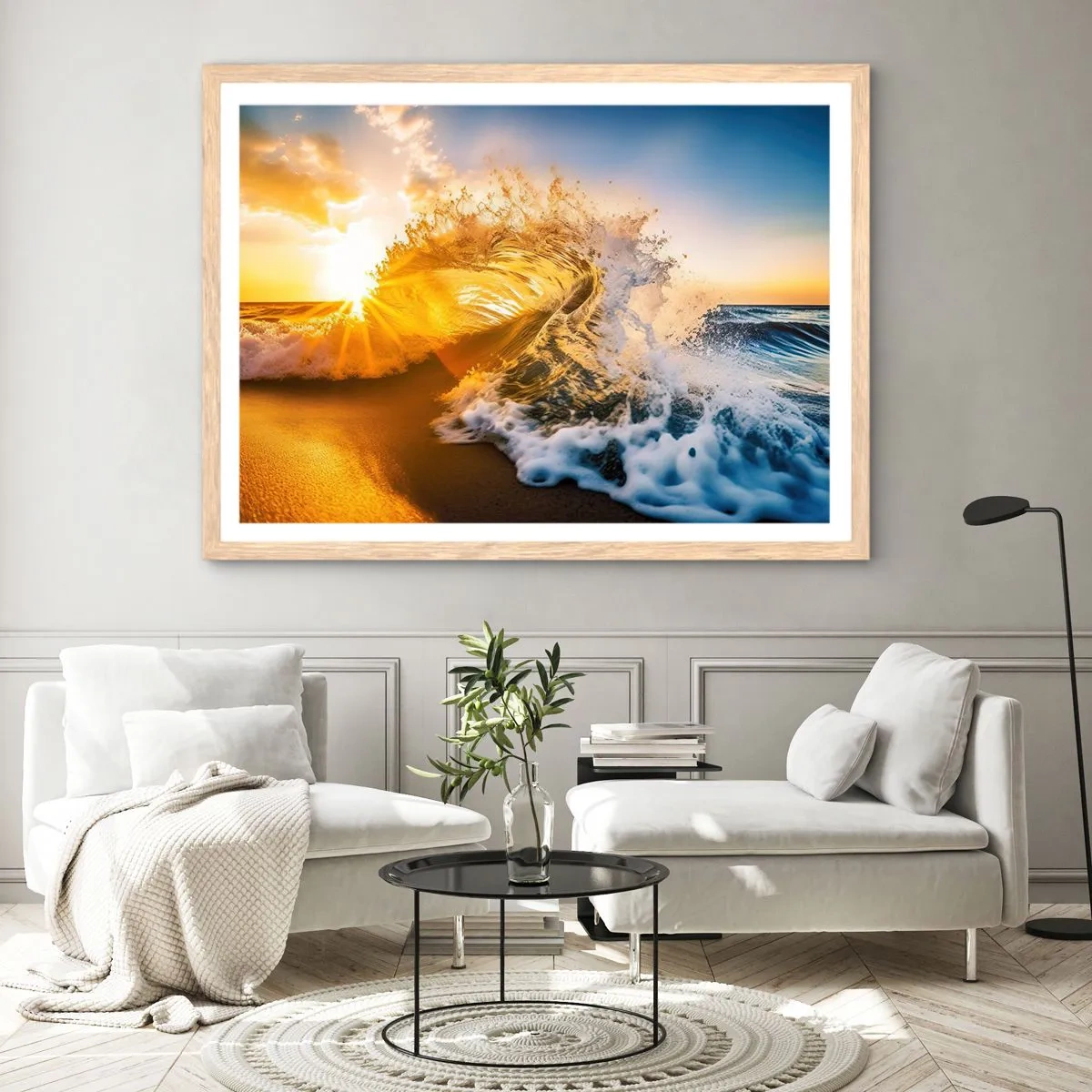 Póster en marco roble claro - Jugando en la arena - 50x40 cm