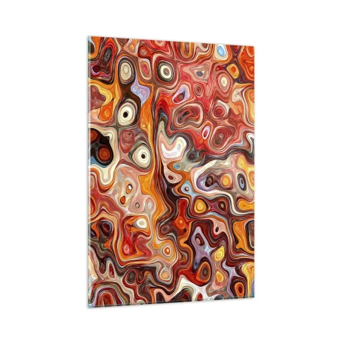 Cuadro sobre vidrio - Impresiones sobre Vidrio - Una composición abstracta en tonos cálidos de rojo, naranja y amarillo. - 80x120cm - Si las nueces se derritieran en la miel - Decoración de pared moderna para salón y dormitorio ARTTOR