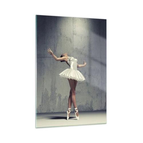 Cuadro sobre vidrio - Impresiones sobre Vidrio - Una bailarina con un vestido blanco frente a una pared sin rematar - 50x70cm - Ligero como un pájaro - Decoración de pared moderna para salón y dormitorio ARTTOR