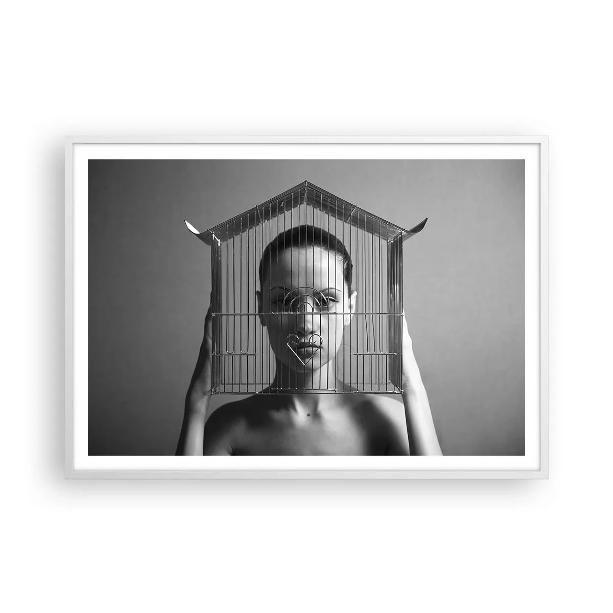 Póster en marco blanco - Un retrato algo surrealista - 100x70 cm