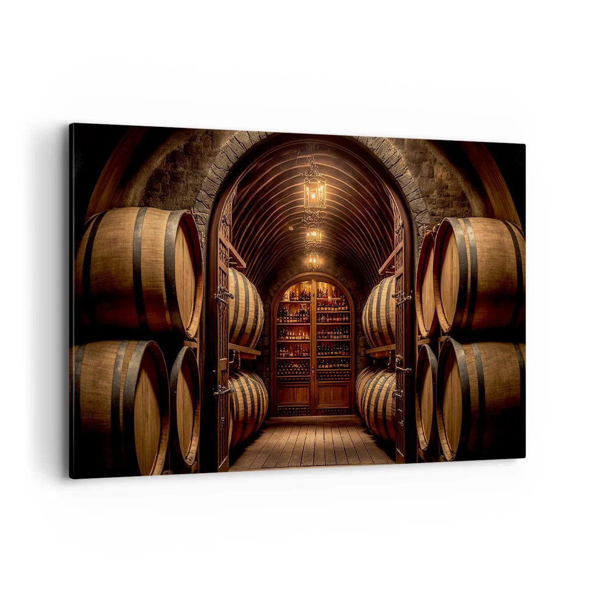 Cuadro sobre lienzo - Impresión de Imagen - Bodega con barriles de madera y estantes para vinos. - 120x80cm - Sótano atmosférico - Decoración de pared moderna para salón y dormitorio ARTTOR