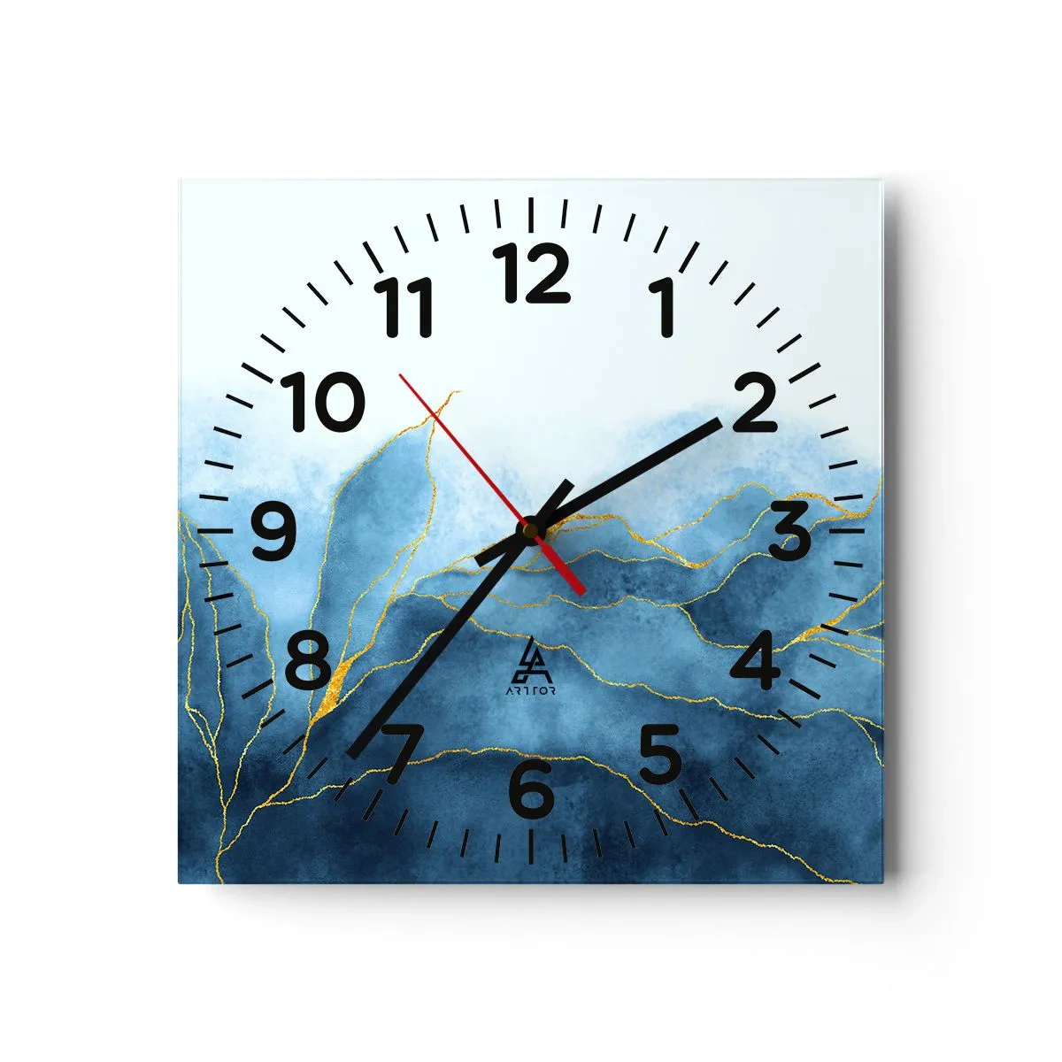 Reloj de pared - Reloj de vidrio - Oro y azul - 30x30 cm