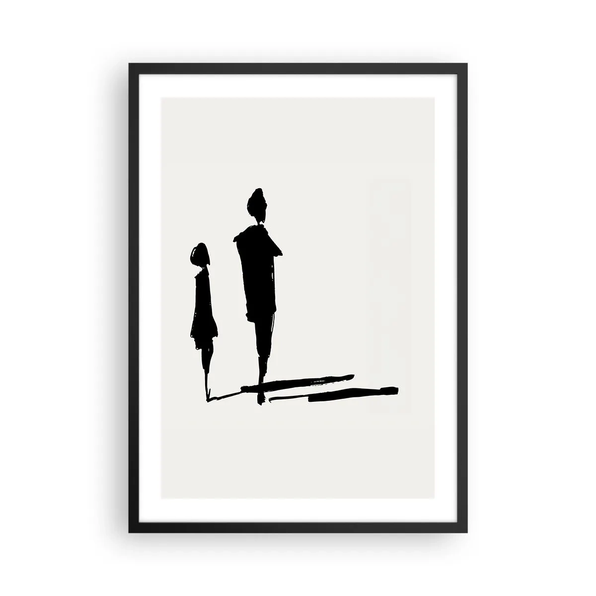 Póster en marco negro - Siluetas de dos figuras en negro sobre un fondo claro - 50x70cm - ¿Seguro que juntos? - Decoración de pared moderna para salón y dormitorio ARTTOR