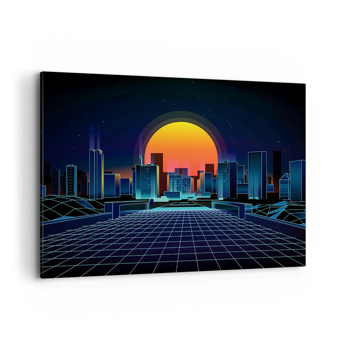 Cuadro sobre lienzo - Impresión de Imagen - Horizonte urbano futurista de estilo neón - 100x70cm - ¿Todavía deseas volver a la realidad? - Decoración de pared moderna para salón y dormitorio ARTTOR