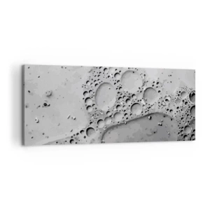 Cuadro sobre lienzo - Impresión de Imagen - Patrón de burbujas en blanco y negro en un estilo minimalista. - 120x50cm - Rastro espumoso - Decoración de pared moderna para salón y dormitorio ARTTOR