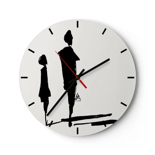Reloj de pared - Reloj de vidrio - Siluetas negras de dos figuras sobre un fondo blanco en un estilo esquemático. - 30x30cm - ¿Seguro que juntos? - Decoración de pared moderna para salón, cocina y dormitorio ARTTOR
