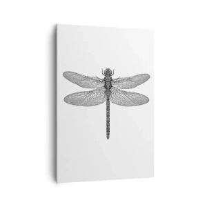 Cuadro sobre lienzo - Impresión de Imagen - Dibujo en blanco y negro de una libélula sobre un fondo blanco en estilo minimalista. - 70x100cm - Precisión de la naturaleza - Decoración de pared moderna para salón y dormitorio ARTTOR