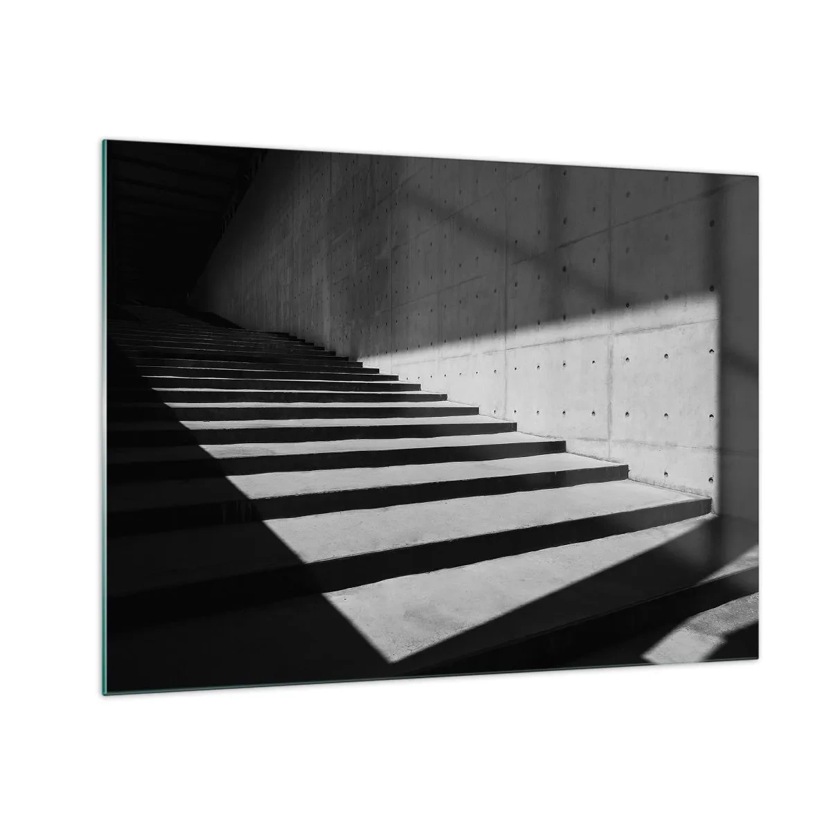 Cuadro sobre vidrio - Impresiones sobre Vidrio - Escaleras de hormigón con luces y sombras nítidas en un estilo moderno. - 70x50cm - La cruda belleza del modernismo - Decoración de pared moderna para salón y dormitorio ARTTOR