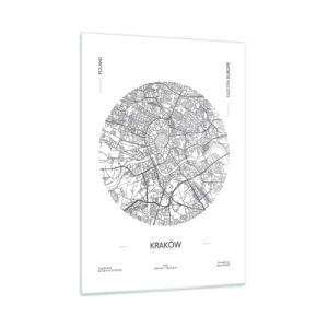 Cuadro sobre vidrio - Impresiones sobre Vidrio - Un mapa de Cracovia en un estilo de ilustración en blanco y negro - 50x70cm - Anatomía de Cracovia - Decoración de pared moderna para salón y dormitorio ARTTOR