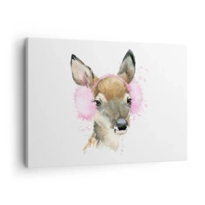 Cuadro sobre lienzo - Impresión de Imagen - Ciervo de acuarela con orejeras rosas - 70x50cm - Y el frío no te molestará más - Decoración de pared moderna para salón y dormitorio ARTTOR