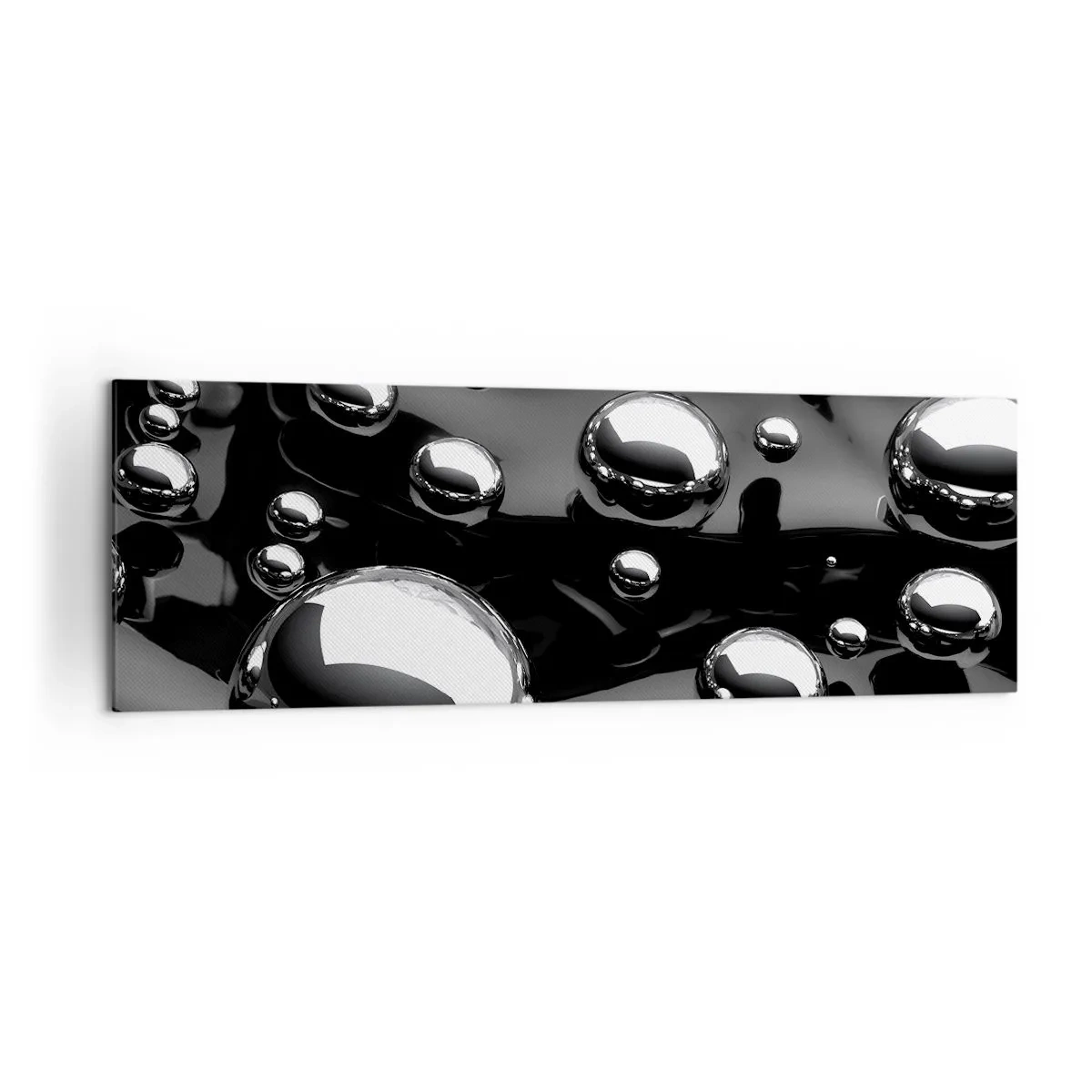 Cuadro sobre lienzo - Impresión de Imagen - Gotas abstractas sobre una superficie negra - 160x50cm - De las negras profundidades - Decoración de pared moderna para salón y dormitorio ARTTOR