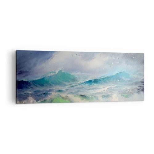 Cuadro sobre lienzo - Impresión de Imagen - Olas fuertes en el océano - 140x50cm - La fuerza del viento - Decoración de pared moderna para salón y dormitorio ARTTOR