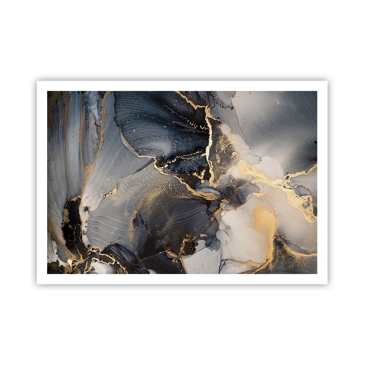 Póster - Oro abstracto y gris sobre lienzo - 100x70cm - La vida de una piedra - Decoración de pared moderna para salón y dormitorio ARTTOR