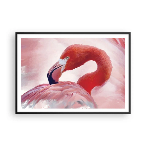 Póster en marco negro - Un flamenco en tonos rosados sobre un fondo claro. - 100x70cm - La belleza de las aves - Decoración de pared moderna para salón y dormitorio ARTTOR