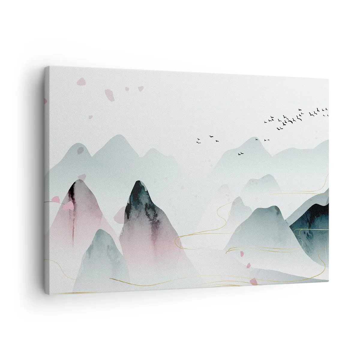 Cuadro sobre lienzo - Impresión de Imagen - Montañas abstractas en tonos pastel - 70x50cm - Sobre las cimas - Decoración de pared moderna para salón y dormitorio ARTTOR