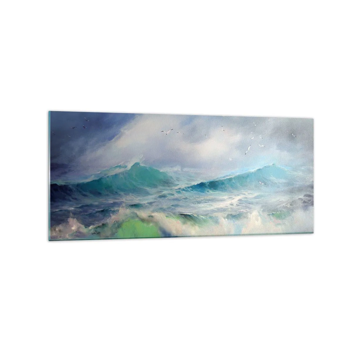 Cuadro sobre vidrio - Impresiones sobre Vidrio - Olas fuertes en el océano - 120x50cm - La fuerza del viento - Decoración de pared moderna para salón y dormitorio ARTTOR