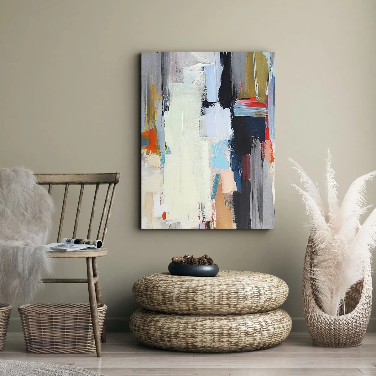 Cuadro sobre lienzo - Impresión de Imagen - Abstracción colorida con pinceladas dinámicas. - 80x120cm - ¿Existe un método único? - Decoración de pared moderna para salón y dormitorio ARTTOR