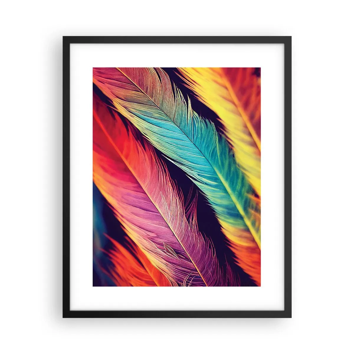 Póster en marco negro - Arco iris plumoso - 40x50 cm