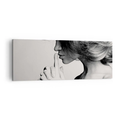 Cuadro sobre lienzo - Impresión de Imagen - Perfil en blanco y negro de una mujer haciendo un gesto de silencio. - 140x50cm - Escucharme a mí misma - Decoración de pared moderna para salón y dormitorio ARTTOR
