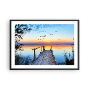 Póster en marco negro - Muelle de madera sobre el lago al atardecer - 70x50cm - Es hora de volver... - Decoración de pared moderna para salón y dormitorio ARTTOR