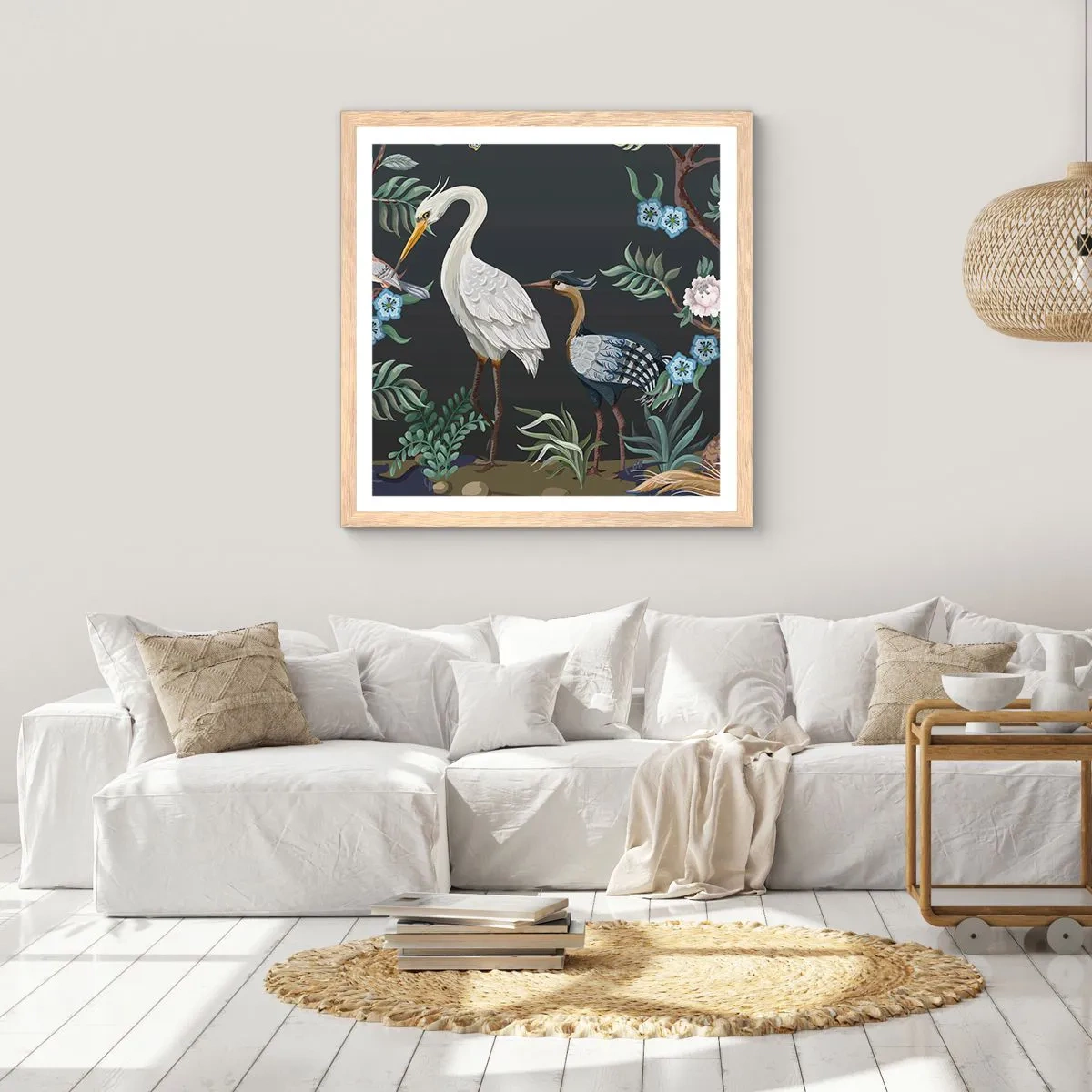 Póster en marco roble claro - Desfile de aves - 40x40 cm