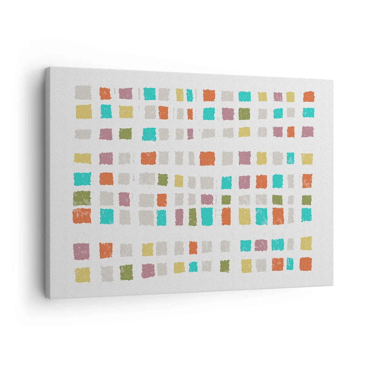 Cuadro sobre lienzo - Impresión de Imagen - Cuadrados coloridos en una disposición minimalista sobre un fondo blanco. - 70x50cm - Juego desconocido - Decoración de pared moderna para salón y dormitorio ARTTOR