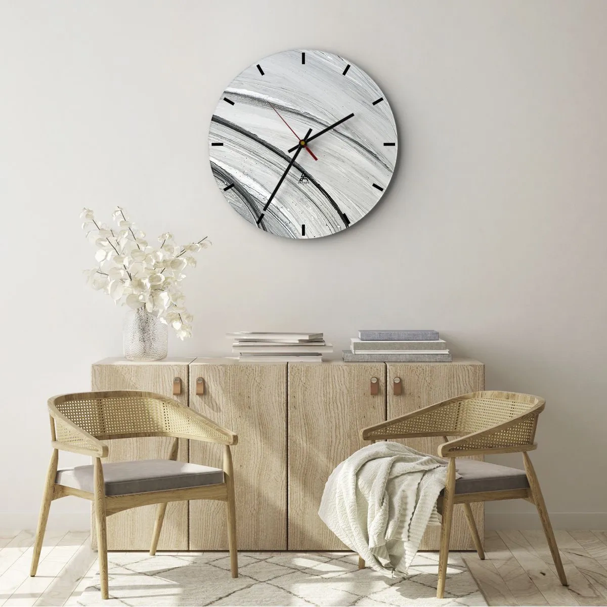 Reloj de pared - Reloj de vidrio - Círculos grises que se asemejan al movimiento dinámico de la órbita. - 30x30cm - Composición orbital - Decoración de pared moderna para salón, cocina y dormitorio ARTTOR