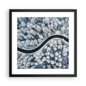 Póster en marco negro - A través de un bosque invernal - 40x40 cm