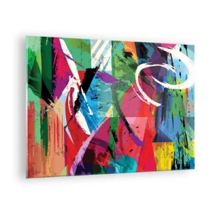 Cuadro sobre vidrio - Impresiones sobre Vidrio - Abstracción colorida con formas y texturas dinámicas. - 70x50cm - Rápido, animado y con efecto - Decoración de pared moderna para salón y dormitorio ARTTOR