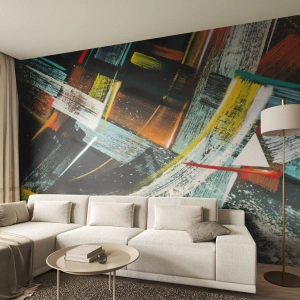 Fotomural Standard Eco - Abstracción dinámica con pinceladas coloridas - 100x70cm - La energía del movimiento - Decoración de pared moderna para salón y dormitorio ARTTOR