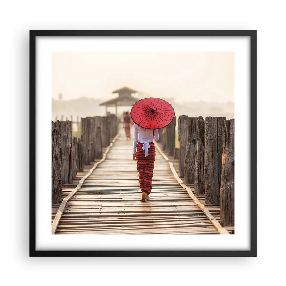 Póster en marco negro - En un viejo puente - 50x50 cm