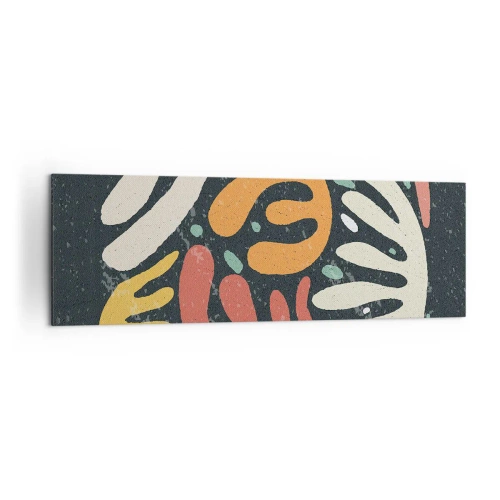 Cuadro sobre lienzo - Impresión de Imagen - Formas abstractas en colores cálidos sobre un fondo oscuro. - 160x50cm - Composición - Estoy a punto de atraparte - Decoración de pared moderna para salón y dormitorio ARTTOR