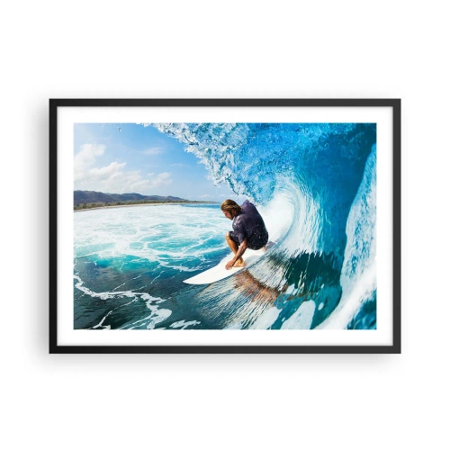 Póster en marco negro - Un surfista en una pose dinámica sobre una ola en agua turquesa. - 70x50cm - Bailando con las olas - Decoración de pared moderna para salón y dormitorio ARTTOR
