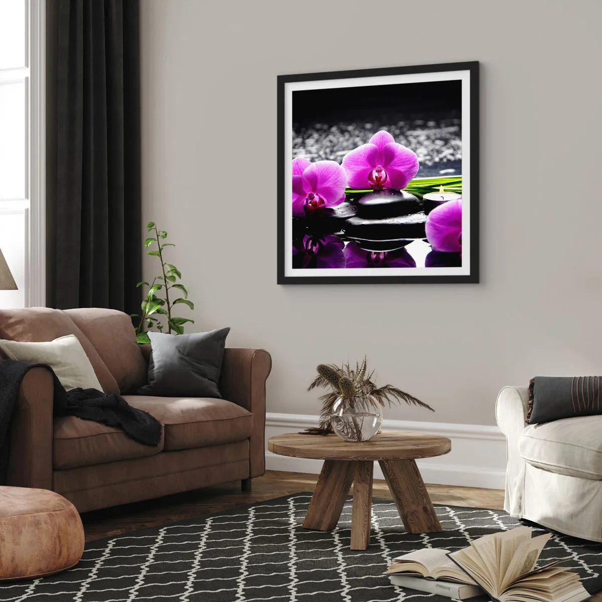 Póster en marco negro - Ahogarse en la paz y la tranquilidad - 60x60 cm