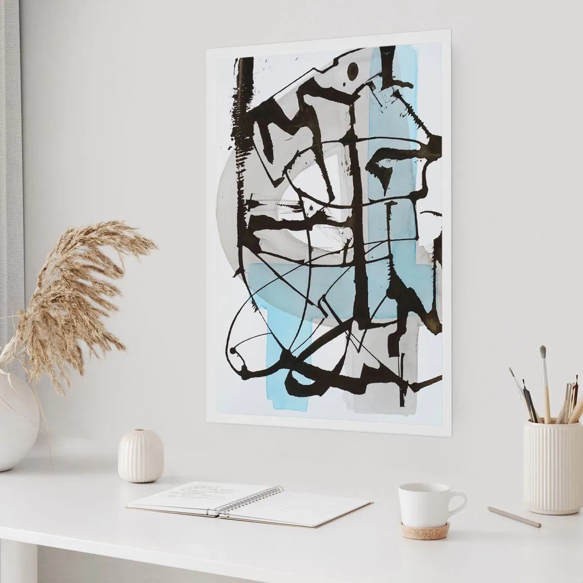 Póster - Abstracción moderna en tonos azules y negros. - 50x70cm - Azul a pesar de todo - Decoración de pared moderna para salón y dormitorio ARTTOR