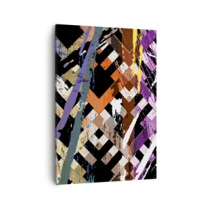 Cuadro sobre lienzo - Impresión de Imagen - Composición abstracta con líneas de colores sobre fondo negro. - 50x70cm - Elevado al cuadrado - Decoración de pared moderna para salón y dormitorio ARTTOR