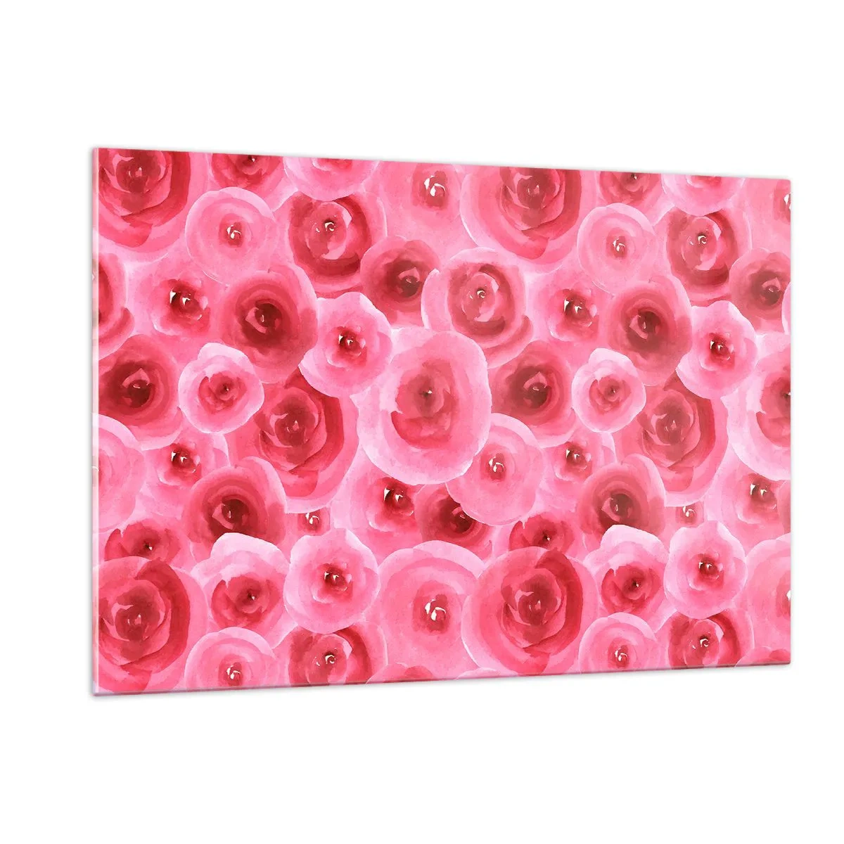 Cuadro sobre vidrio - Impresiones sobre Vidrio - Patrón de rosas de acuarela en tonos rojos y rosas. - 120x80cm - Rosas abajo y arriba - Decoración de pared moderna para salón y dormitorio ARTTOR