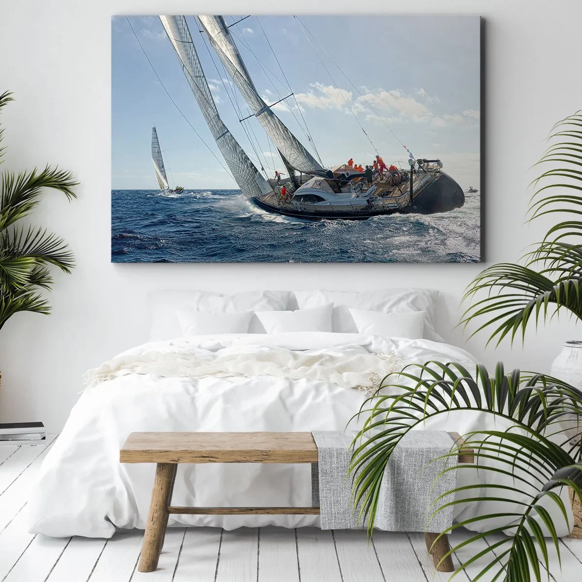 Cuadro sobre lienzo - Impresión de Imagen - Carrera de yates en mar abierto bajo un cielo azul - 70x50cm - Que gane el mejor - Decoración de pared moderna para salón y dormitorio ARTTOR