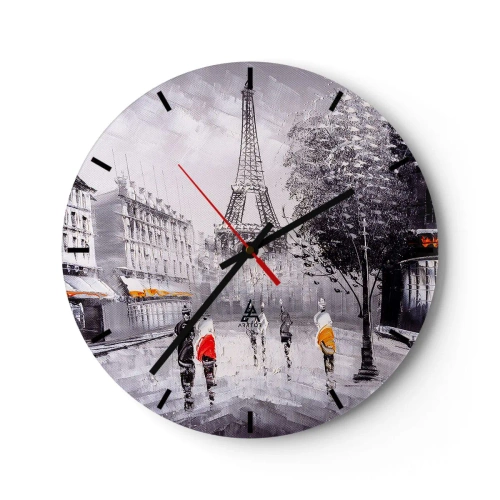 Reloj de pared - Reloj de vidrio - Una calle de París con la Torre Eiffel al fondo - 30x30cm - Un paseo parisino - Decoración de pared moderna para salón, cocina y dormitorio ARTTOR